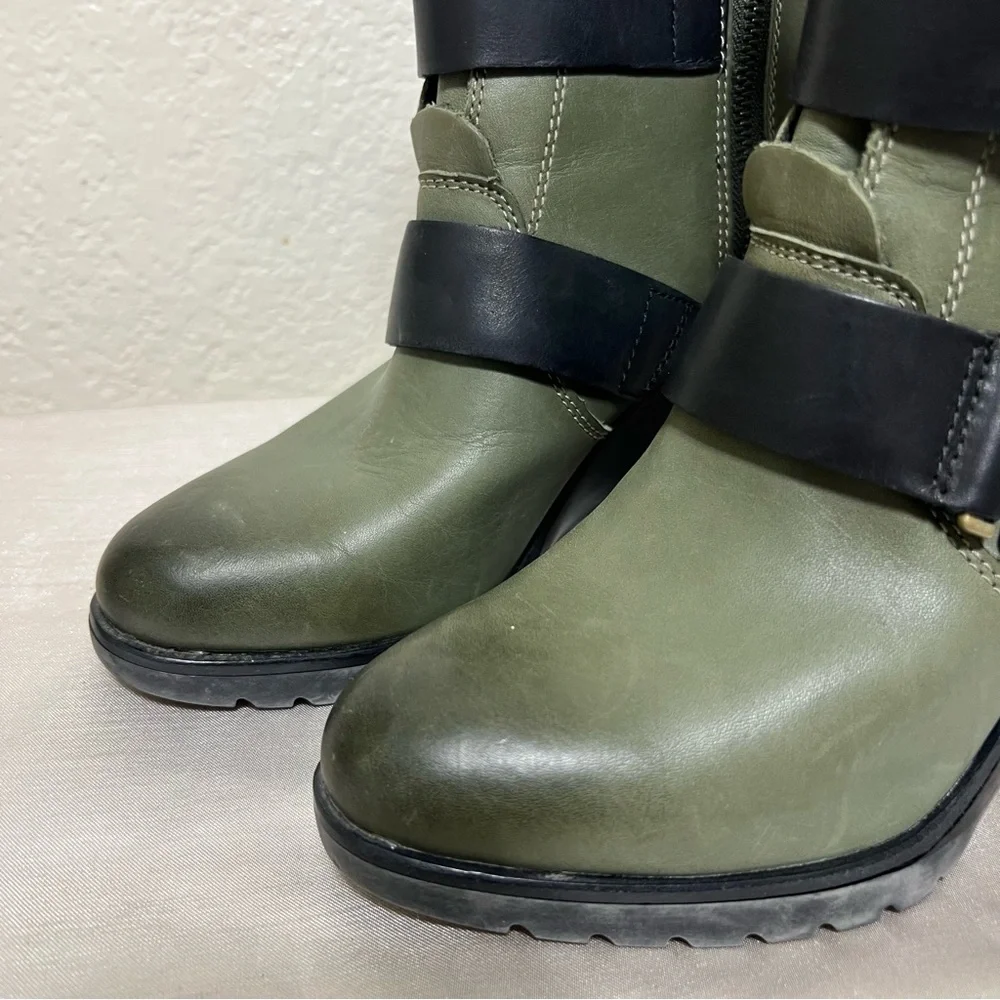 Sorel After Hours Waterproof Leather Wedge Bootie Color Nori NL2550-383 Size 7.5